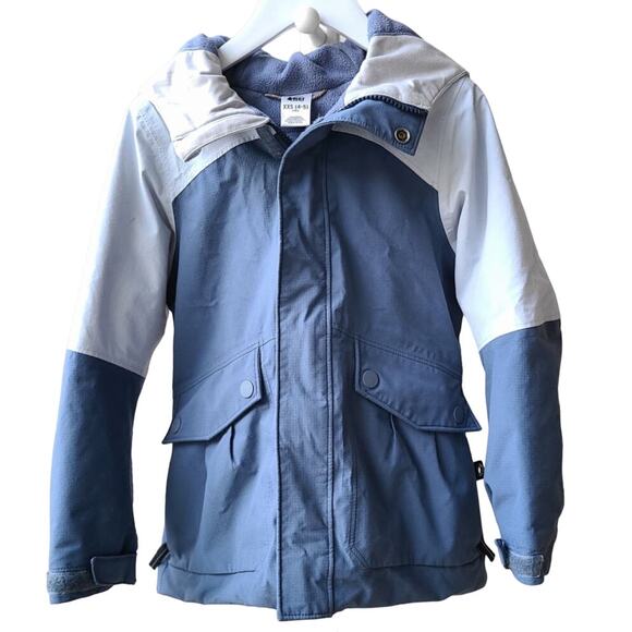REI Girls Hooded Winter Ski Jacket Water Windproof Powder Blue Size XXS 4-5 EUC - Picture 1 of 10